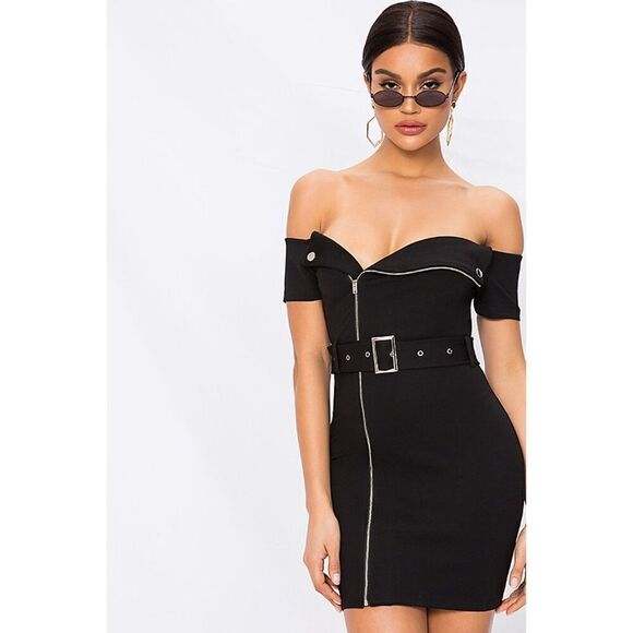 Revolve Superdown Women's Size XS Black Terri Moto Bodycon Mini Dress Rockabilly - Picture 16 of 17